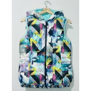 Athleta Girl Puffer Vest XL14 Goose Down Multicolor Pockets Reversible Logo NWOT